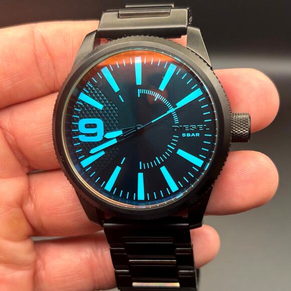 Diesel DZ-1844 Rasp Mens Ion Plated Stainless Steel Blue Dial Quartz Watch NIB - Picture 10 of 17